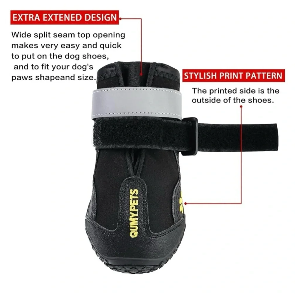 QUMY Dog Boots Waterproof Anti-Slip Reflective Shoes Purple Size 2 4-Pack + Free